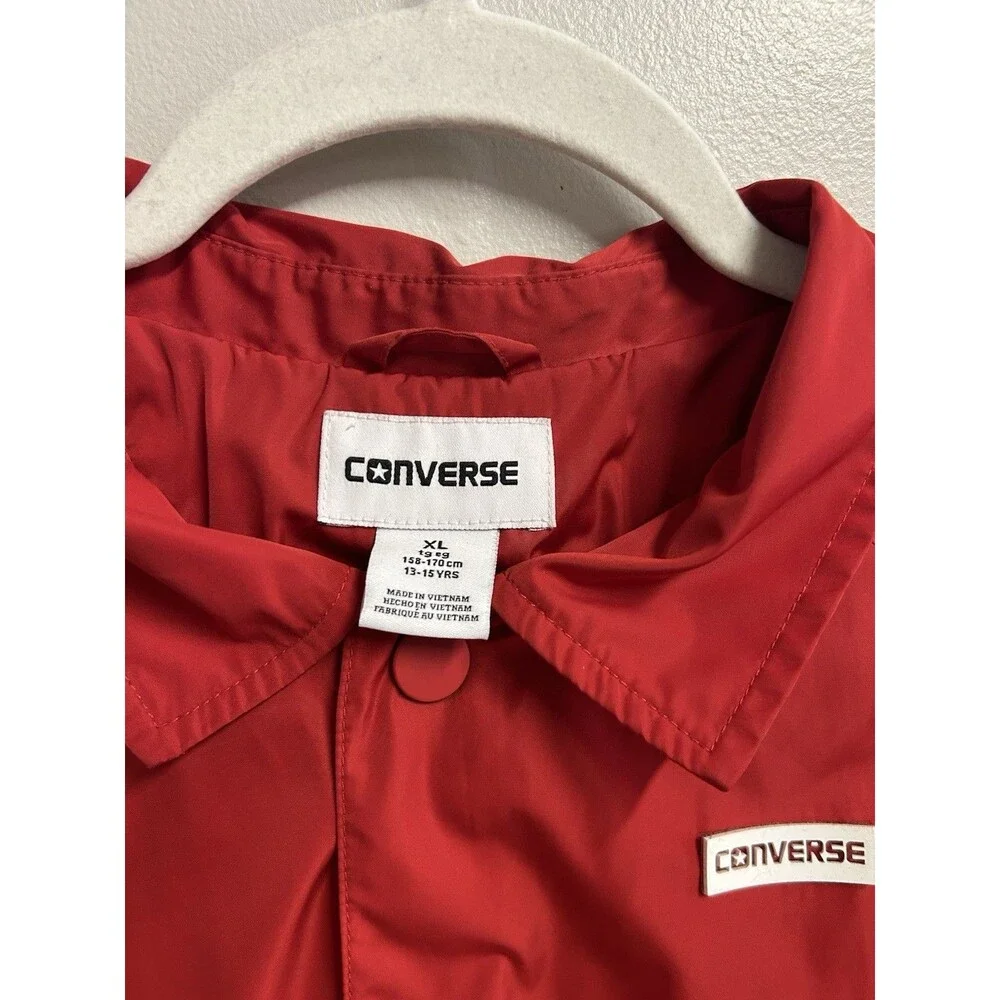 Converse Red Coach Jacket Lightweight Button-Up Windbreaker Boys Size XL